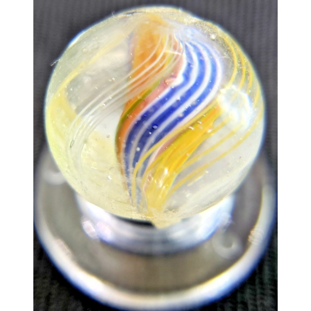German Solid Core Orange White Blue 19/32" Yellow White Outlines Marble #247